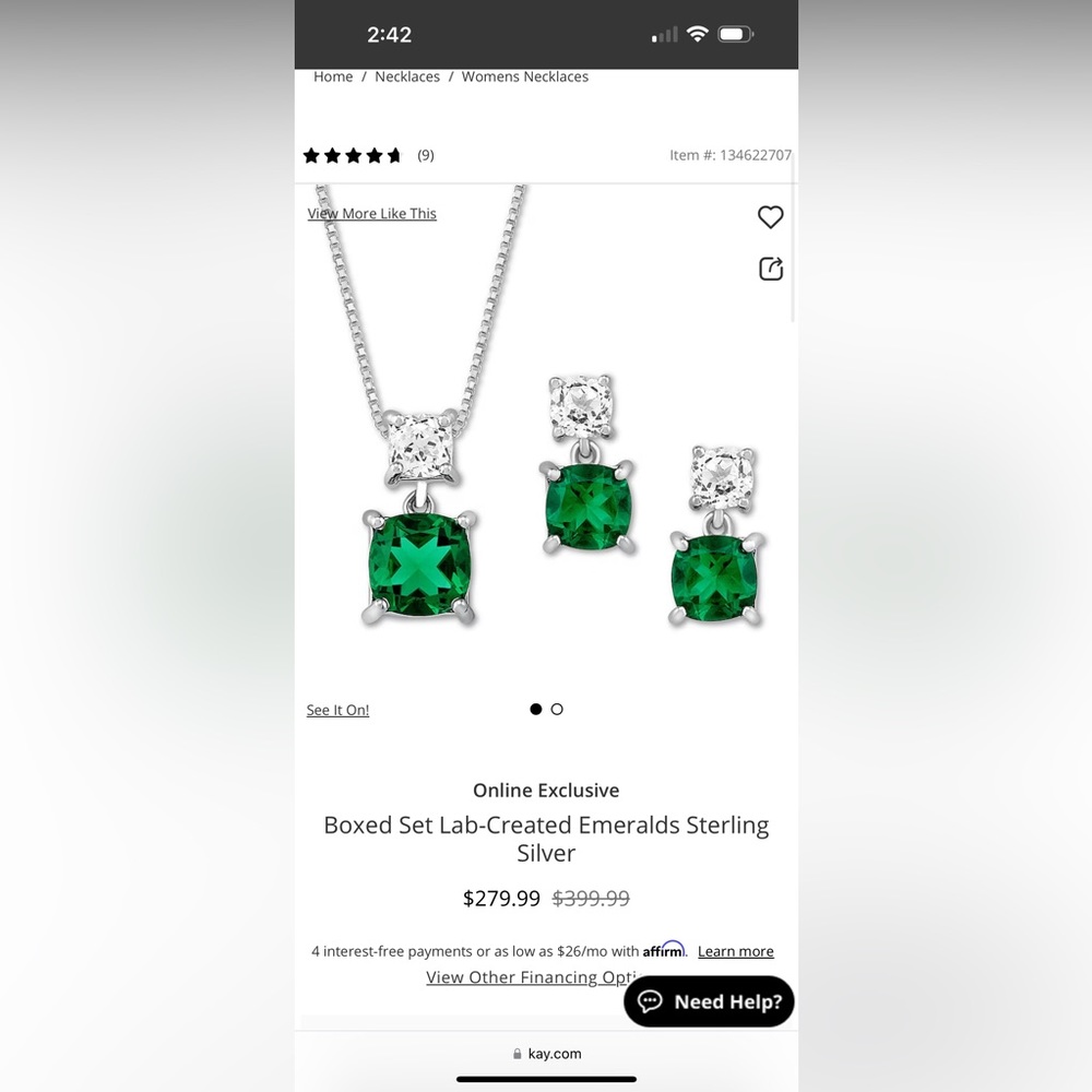 Boxed Set Lab-Created Emeralds Sterling Silver Necklace & Earrings.